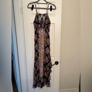 Free People Intimately Bohemian Floral Black and Pink Maxi Dress NWOT